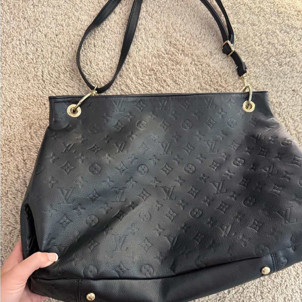Louis Vuitton Black Shoulder Bag with Monogram Embossed Leather